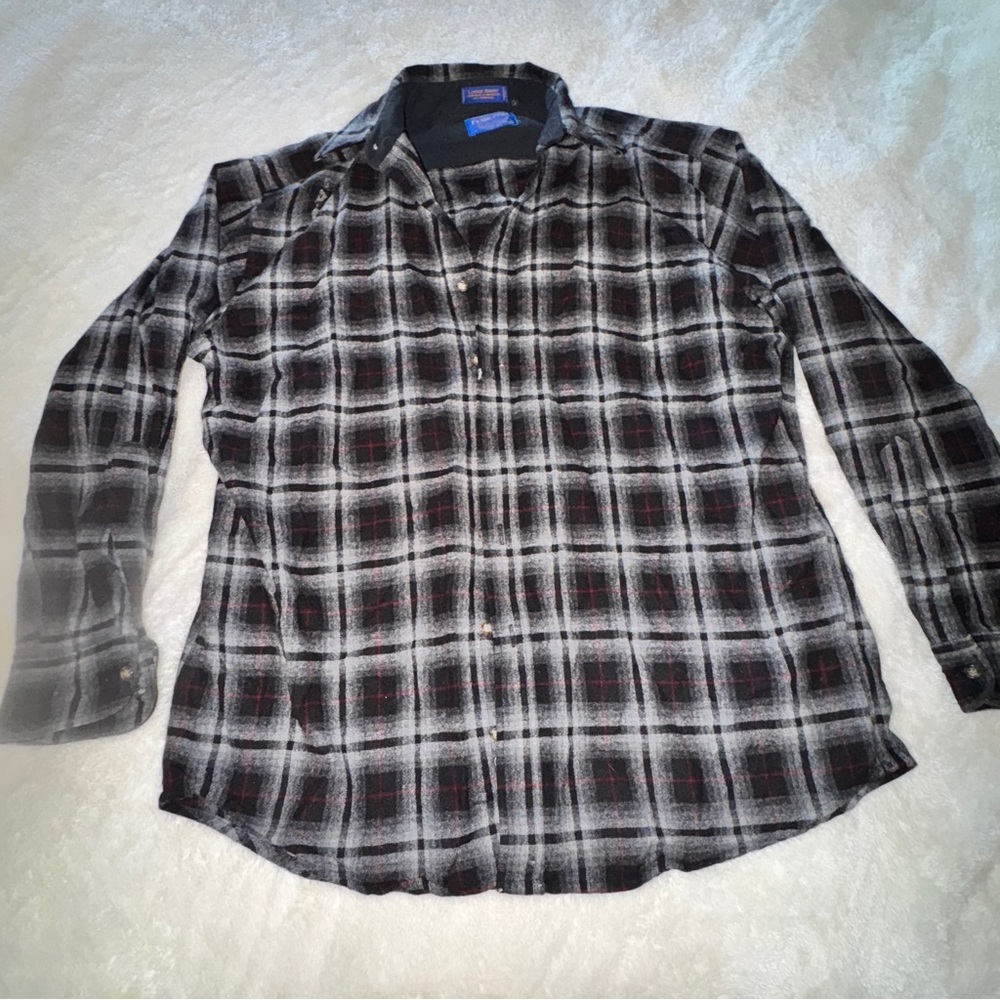 Pendleton Lodge Shirt Gray and Red Plaid Lodge Shirt 100% Pure Virgin Wool